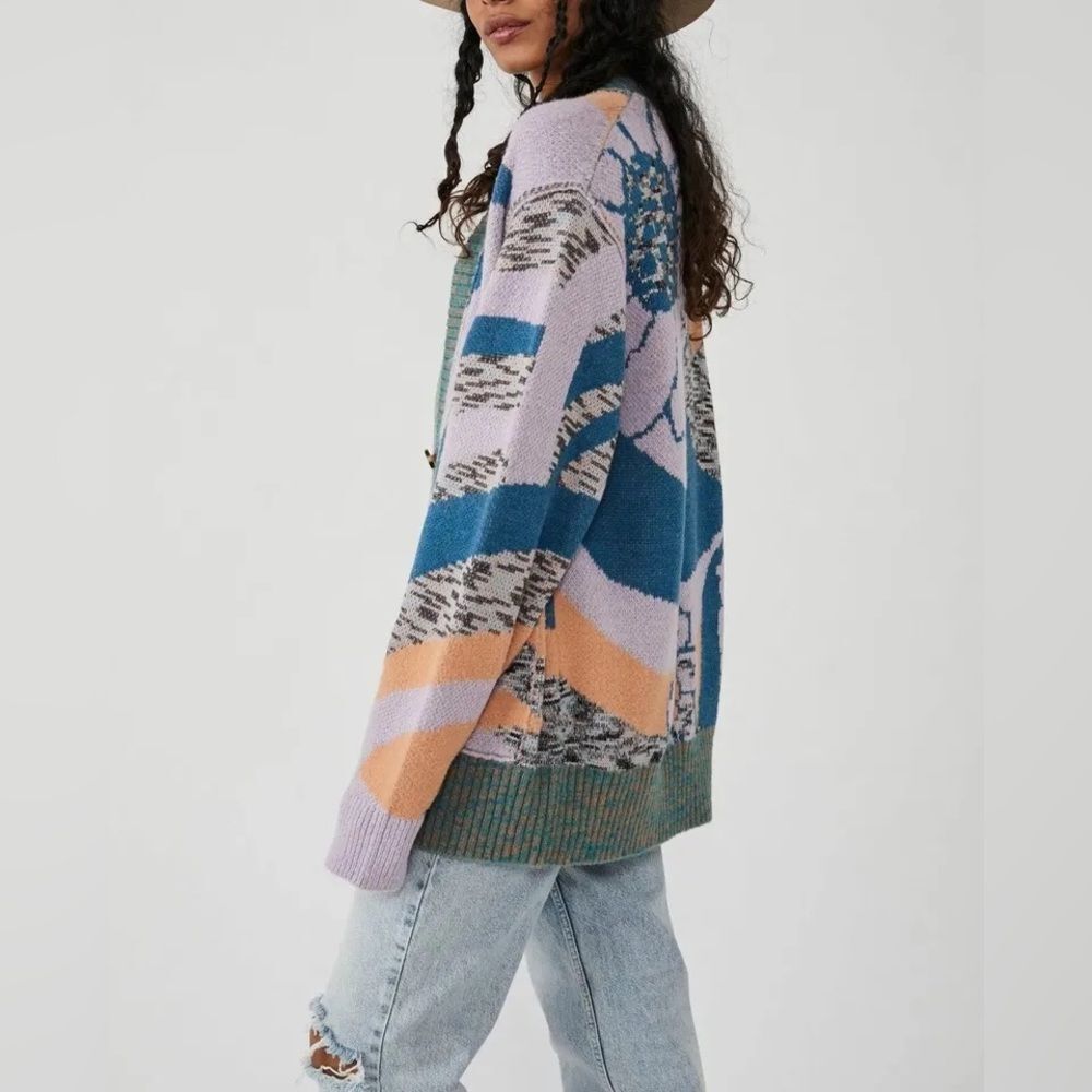 NWT Free People August Cardi Cardigan in Lavender Orchid Teal Combo. Size Small